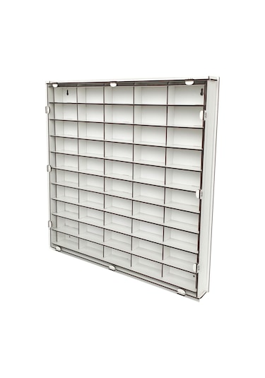 Beyaz Şeffaf Kapaklı Ahşap Hobi Oyuncak Araba Rafı