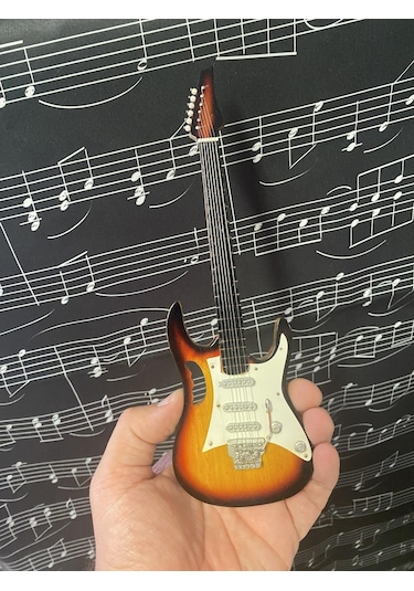 Herşey Nota Elektro Gitar Ahşap El Yapımı Biblo Minyatür 25 Cm