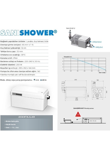 Sanishower - 3 Ünite Atık Su Tahliye Cihazı - 4 Lt