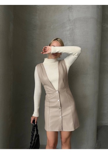 Deri Jile Elbise Bej W24796 Bej