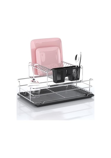 Evistro 2 Katlı Ayrı Ayrı Kullanılabilen Tabaklık Bulaşıklık Siyah Tepsi Siyah