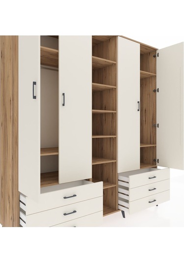 Kronos Dolap 13 Raflı 6 Çekmeceli 2 Askılı 220x59x243 Çam-aytaşı/aytaşı Aytası/aytası