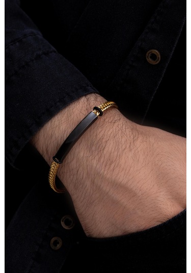 Erkek Çelik Bileklik - İsim Yazılabilir Altın Kaplama Gurmet Zincir Erkek Bileklik Gold