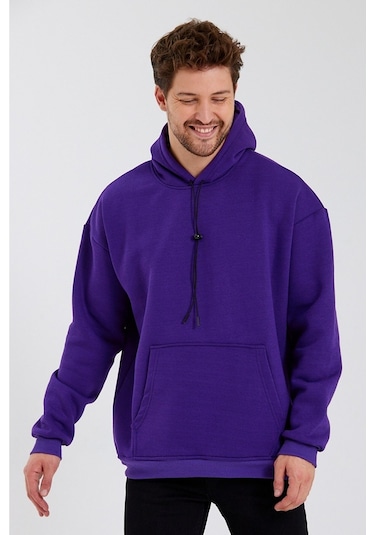 Sevgili Kombini Çift Oversize Kapşonlu Üç Iplik Sweatshirt Mor
