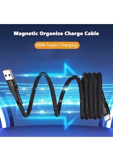 Siyah Vaorlo Manyetik Organize Şarj Kablosu 66w Süper Şarj Veri Kablosu Usb'de Type-c Cc Type-c'ye Type-c/lightning Kablo 56576868