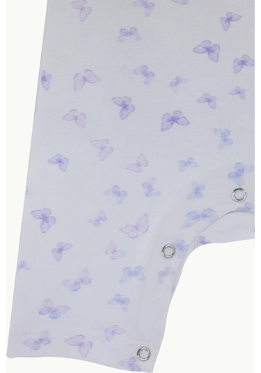 Bebek Şort Tulumu Kelebekler Kısa Kollu Doğal Kumaş Pamuklu Tulum - Lila