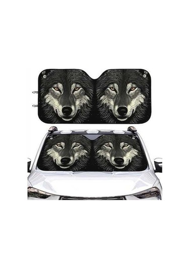 Pazly 1 Adet Wolf Face Araba Ruzgarlık Guneslik 130x56cm 51x22inc Dayanikli Polyester Modern Tasarim Tüm Arabalar Suv Kamyon Van İçin