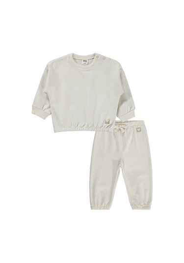 Civil Baby Kız Bebek Düz Basic Kalpli 6-18 Ay Takım - Bej Açık Bej
