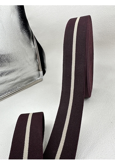 4 Cm Jakar Lastik-çizgili-bordo-5 Metre