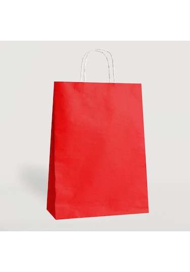 Büküm Saplı Kraft Kağıt Çanta Karton Hediyelik Poşet Torba - Kırmızı - 31x41 Cm. - 25 Adetlik 2paket