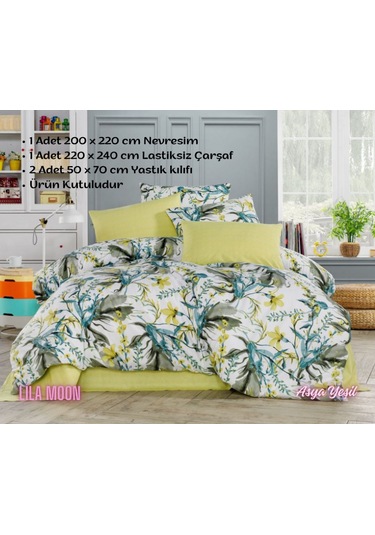 Ranforce Light Asya Yeşil Çift Kişilik Nevresim Takımı Yeşil Beyaz