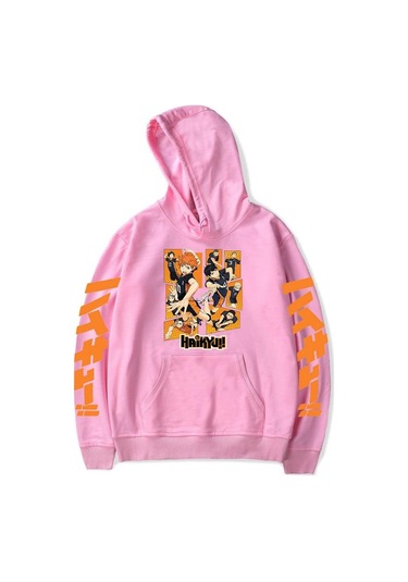 Pembe Anime Haikyuu Hoodies Tişörtü Erkek/kadın Karasuno Fly Yüksek Grafik Streetweed Kazak Kış Sıcak Unisex Anime Tişörtü Pembe