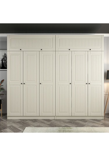 Kale 6 Kapaklı 4 İç Çekmeceli Dolap Ve Yüklük Kumtaşı Mebran İlkbahar 255cm Bej