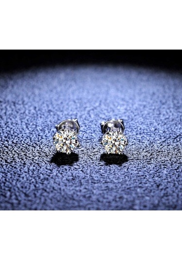 Beyaz Bagueringen 1.0ct D Renk Gra Mozanit Elmas 925 Ayar Gümüş Klasik Saplama Küpe Kadın Güzel Takı Düğün Hediyeleri Için