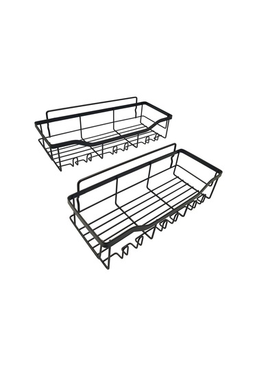 2 Adet / Takım 6 Kanca Yumruksuz Karbon Çelik Depolama Sepeti Banyo Drenaj Organizasyon Rafı Gümüş