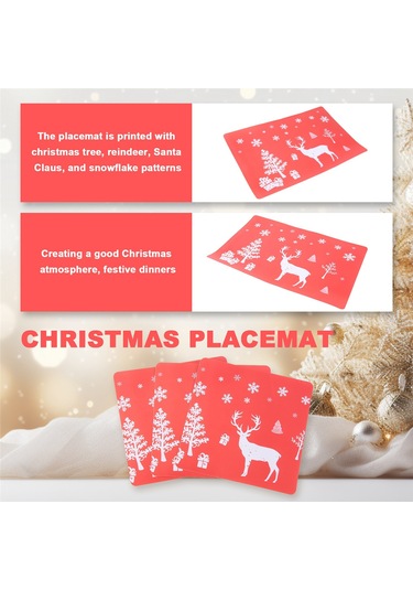 Bairuntong Noel Amerikan Servisi Yıkanabilir Mat Seti 6'lı Amerikan Servisi Ve 6 Bardak Matı Kırmızı