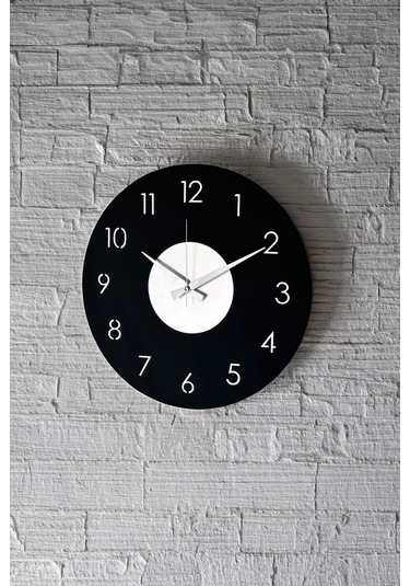 Ahşap Dekoratif Phact Gümüş Aynalı Duvar Saati 48cm Siyah - Gümüş