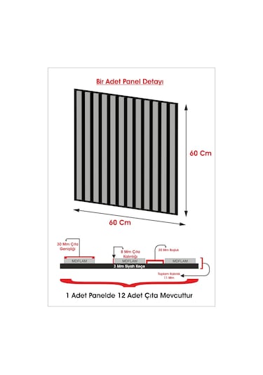 Winflex Mini Eko Akustik Ahşap Panel Antrasit Gri - 60x60cm