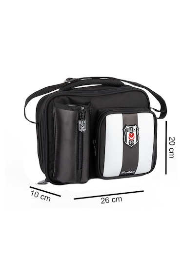 Beşiktaş 3 Bölmeli Çubuklu Suni Deri Okul Çantası + Beslenme Çantası Siyah