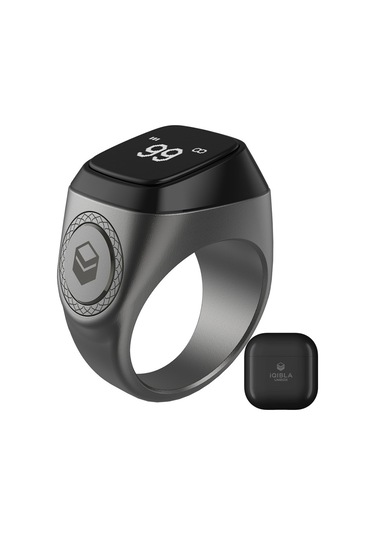 Tenfowee Akıllı Tesbih Yüzüğü - Bluetooth Bağlantılı, Titreşimli, Usb Şarjlı, Oled Ekranlı 18mm Gri