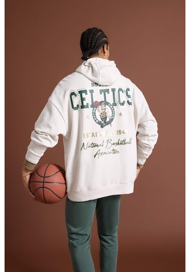 DeFactoFit NBA Boston Celtics Oversize Geniş Kalıp Kapüşonlu Sırt Baskılı Kalın Sweatshirt D3242AX24WNBG662