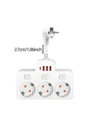 Motion003 2500w 3 Cm Kablo Beyaz Avrupa Standartlı Fişli Priz Şeridi 3 Ac Çıkış 4 Usb 1