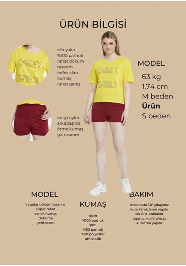 Bella Dossi Pamuklu Kısa Kollu Baskılı Kadın Şortlu Yazlık Pijama Takımı Sarı