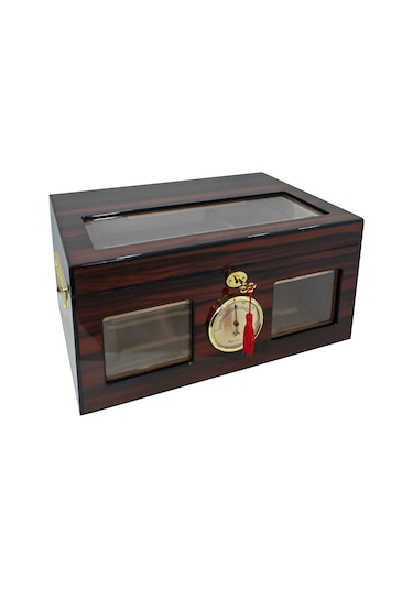 ispanyol Sediri Kahve 2 Katlı Camlı Özel Humidor Puro Kutusu rc48