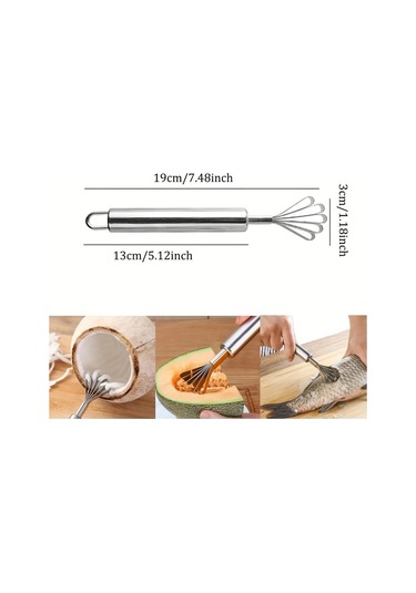 Chuangyinshop 1 Adet Çok Amaçlı Paslanmaz Çelik Mutfak Gereci 10lu Dilimli Hindistan Cevizi Rendesi Balık Pulları Temizleyici Gümüş Gümüşi