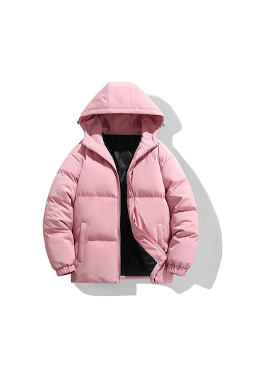 Yeni Kış Erkek Pamuklu Dolgulu Ceket, Kore Tarzı, Kapüşonlu, Kalınlaştırılmış, Sıcak, Modaya Uygun, Pamuklu Dolgulu Ceket, Erkek Giyim Üstü Pembe