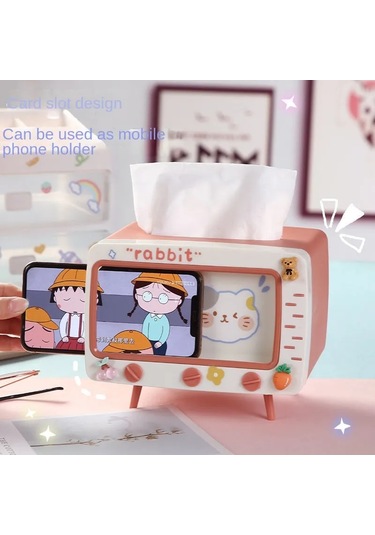 Yeşil-kore Ins Yaratıcı Sevimli Kız Kalp Sevimli Tv Modeli Cep Telefonu Standı Masaüstü Çekmece Kağıt Havlu Kutusu Doku Kutuları Peçete Tutucu