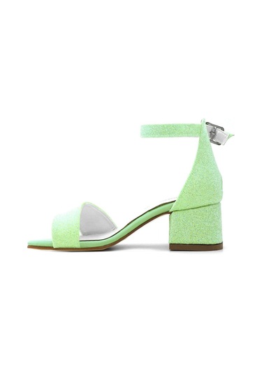 Lilo Simli Yeşil Tek Bantlı Kız Çocuk Topuklu Abiye Ayakkabı Yeşil