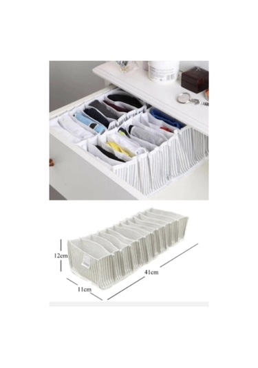 11 Gözlü Katlanabilir Çekmece İçi Akordiyon Organizer Small Gri Beyaz Çizgili Model Beyaz - Gri
