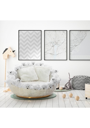 Most Teddy Kids Pro Ayıcıklı Beyaz Peluş Kumaş Döner Berjer Evin Beyaz