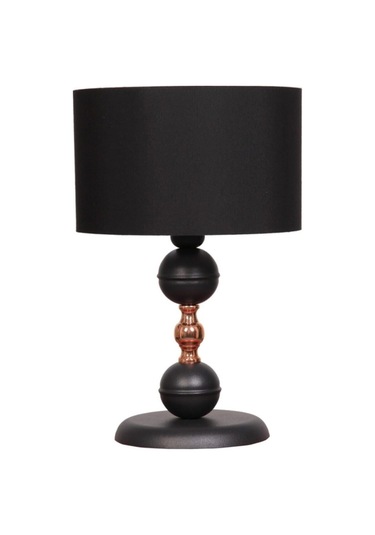 Bakırlı Abajur Siyah Kumaş Şapkalı Masa Komidin Yatak Odası Lambası Siyah