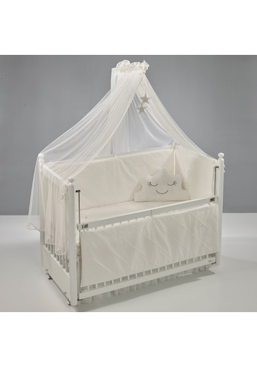 Meltem Kids Mondo Sallanır Ahşap Anne Yanı Beşik 60x120 cm (beyaz-motto ekru) Ekru