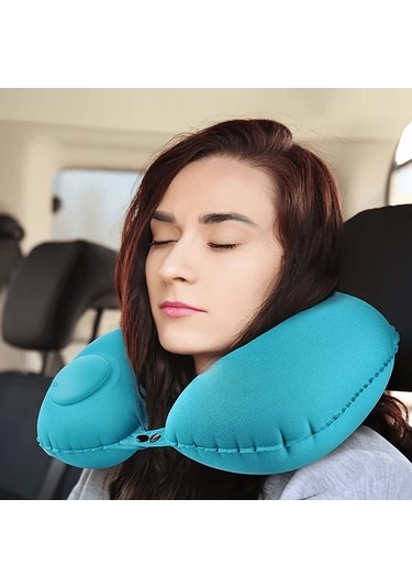 Trendooze Yeşil Şişme Boyun Yastığı Taşınabilir Hafif Otomatik Şişme Ofis Seyahat Yeşil Yeşil