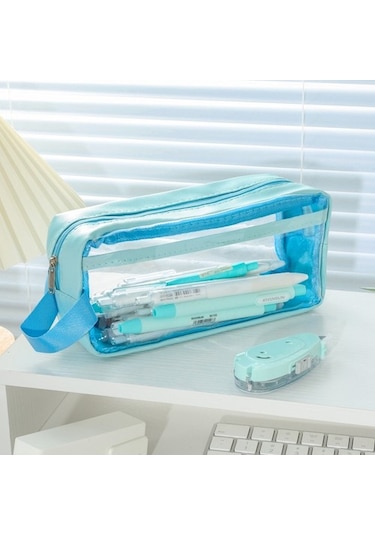 Ortaokul Ve Lise Öğrencileri Için Şeffaf Büyük Kapasiteli Kalem Kutusu W77d5ı Açık Mavi