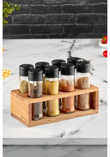 Joy Kitchen Lisa Ahşap Baharatlık Seti 8'Li Siyah Kapak