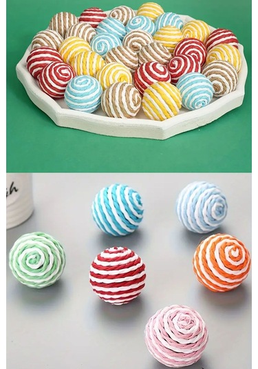 Ip Sarma Renkli Kedi Oyun Topu 4 Cm 1 Adet Kedi Oyuncağı