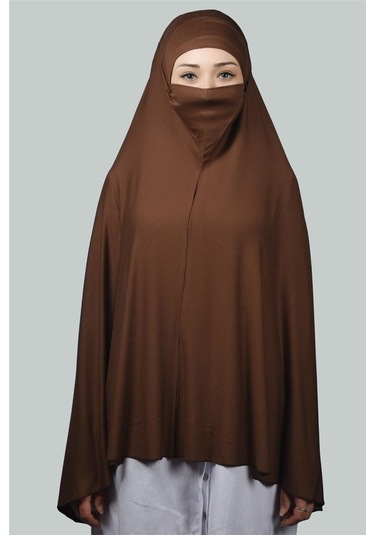 Altobeh Hazır Türban Peçeli Pratik Eşarp Tesettür Nikaplı Hijab - Namaz Örtüsü Sufle (5XL) - Çikolata