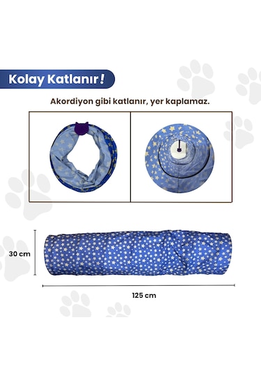 Miyav Yıldız Desenli Uzun Kedi Tüneli 125 Cm