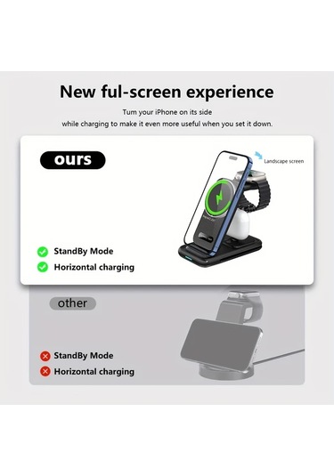 Motion003 Taşınabilir Çok Fonksiyonlu Katlanabilir Usb C Kablosuz Şarj Standı Siyah Telefon Tablet Akıllı Saat