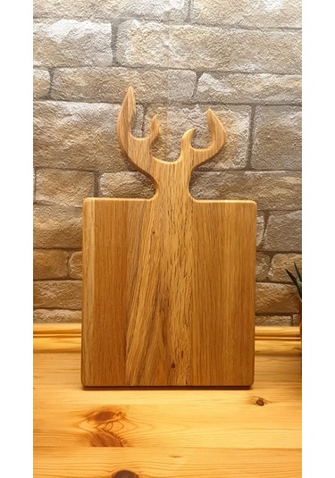 Geyik Boynuzu Model Sunum Servis Tahtası Doğal Ahşap Meşe 34x20