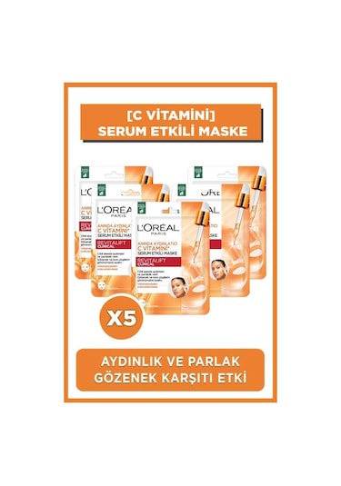 L'Oréal Paris Anında Aydınlatıcı C Vitamini Serum Etkili Maske 5'li