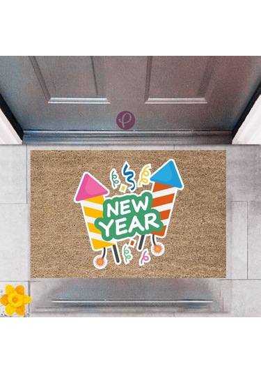 Kapı Önü Paspası Dekoratif Dijital Baskı Yeni Yıl Konsepti P-2654