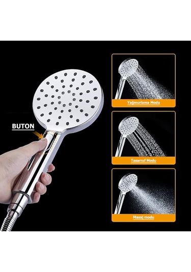 3 Fonksiyonlu Butonlu Sürgülü Duş Seti Eca Model Sürgülü Duş Seti Krom