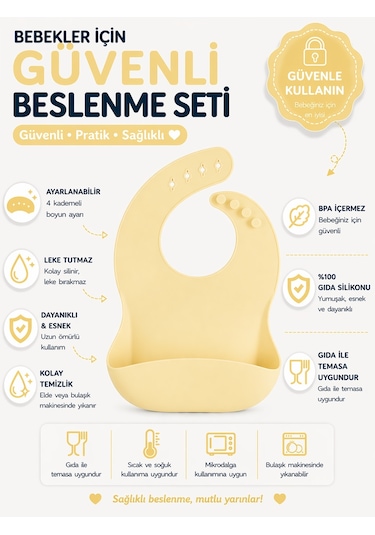 Jojobebek Çocuk Silikon Mama Önlüğü (SARI RENK)