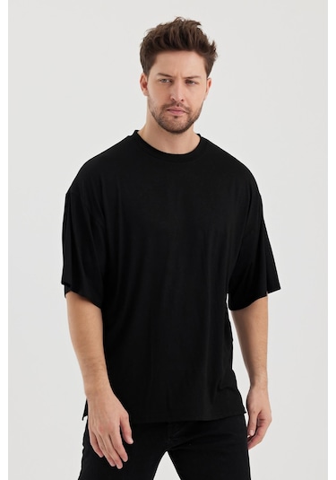 Alexander Gardi Alexandergardı Yırtmaçlı Basic Oversize T-shirt Un-70418 Siyah