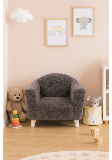 Teddy Dokulu Mini Çocuk Koltuğu Antrasit Gri